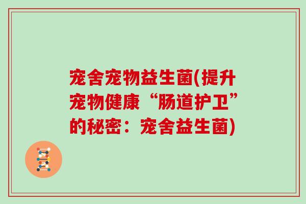 宠舍宠物益生菌(提升宠物健康“肠道护卫”的秘密：宠舍益生菌)