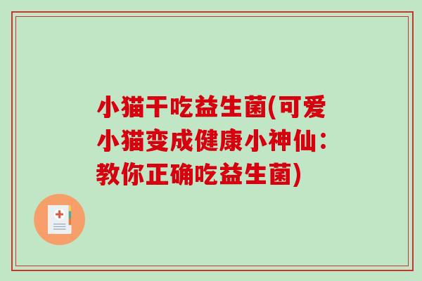 小猫干吃益生菌(可爱小猫变成健康小神仙：教你正确吃益生菌)