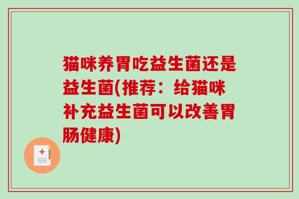 猫咪养胃吃益生菌还是益生菌(推荐：给猫咪补充益生菌可以改善胃肠健康)