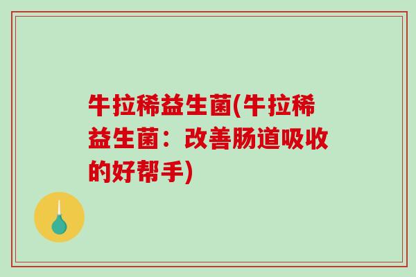 牛拉稀益生菌(牛拉稀益生菌:改善肠道吸收的好帮手) 牛拉稀益生菌(牛拉稀益生菌:改善肠道吸收的好帮手)