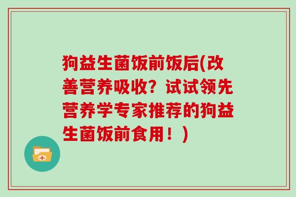 狗益生菌饭前饭后(改善营养吸收？试试领先营养学专家推荐的狗益生菌饭前食用！)