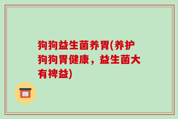 狗狗益生菌养胃(养护狗狗胃健康，益生菌大有裨益)