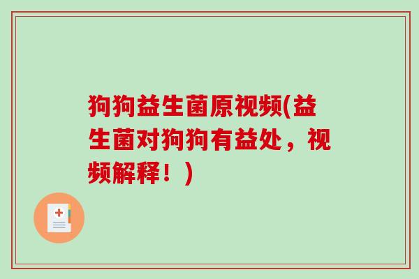 狗狗益生菌原视频(益生菌对狗狗有益处,视频解释!) 狗狗益生菌原视频(益生菌对狗狗有益处,视频解释!)
