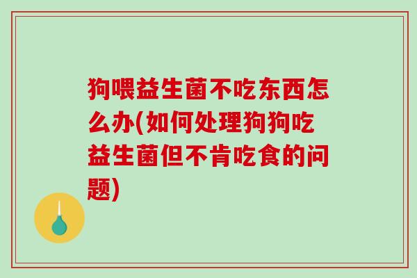 狗喂益生菌不吃东西怎么办(如何处理狗狗吃益生菌但不肯吃食的问题) 狗喂益生菌不吃东西怎么办(如何处理狗狗吃益生菌但不肯吃食的问题)