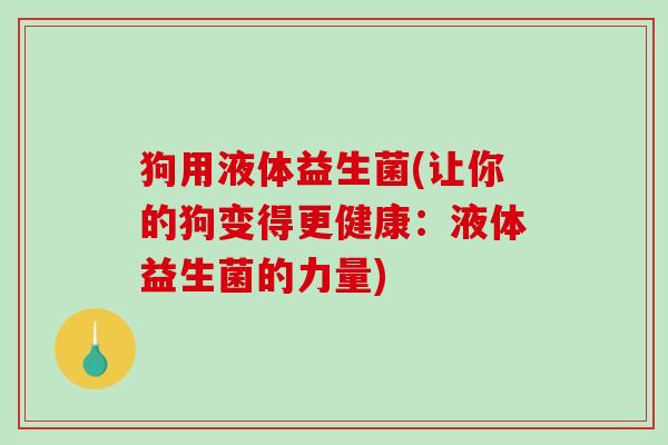 狗用液体益生菌(让你的狗变得更健康:液体益生菌的力量) 狗用液体益生菌(让你的狗变得更健康:液体益生菌的力量)