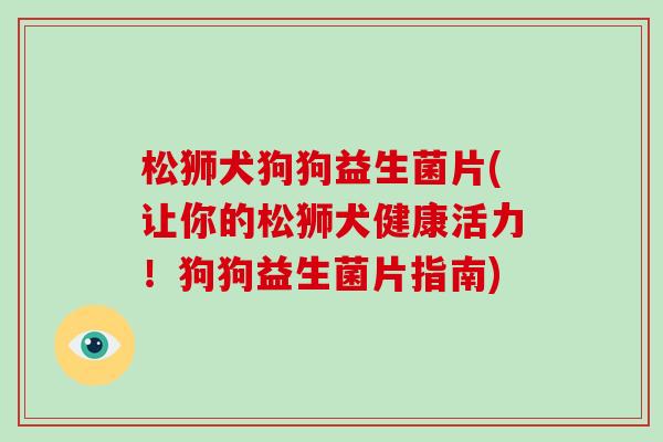 松狮犬狗狗益生菌片(让你的松狮犬健康活力！狗狗益生菌片指南)