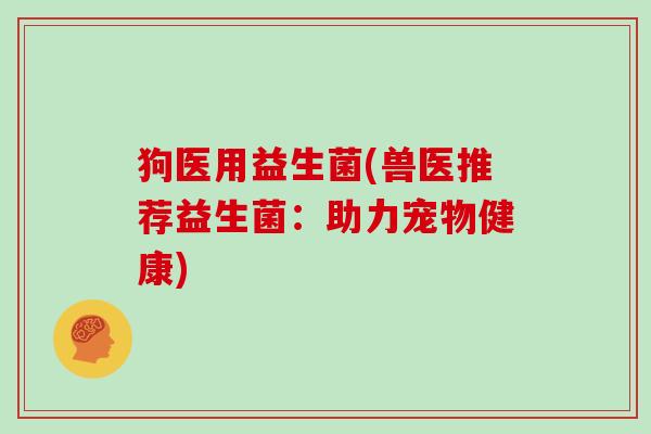狗医用益生菌(兽医推荐益生菌：助力宠物健康)