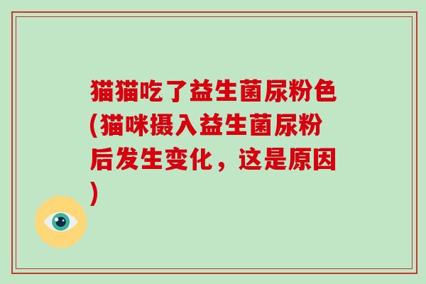 猫猫吃了益生菌尿粉色(猫咪摄入益生菌尿粉后发生变化，这是原因)