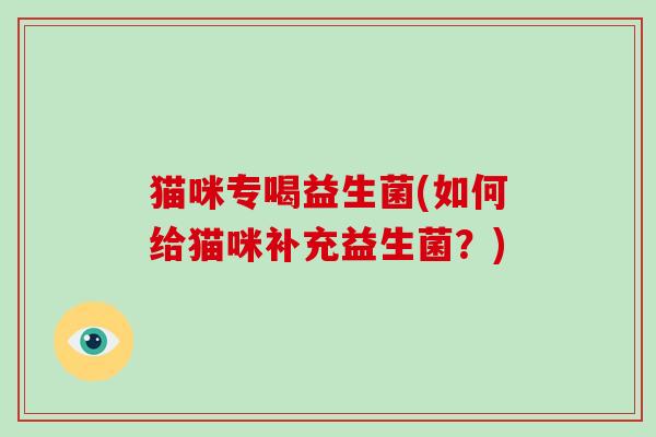 猫咪专喝益生菌(如何给猫咪补充益生菌？)