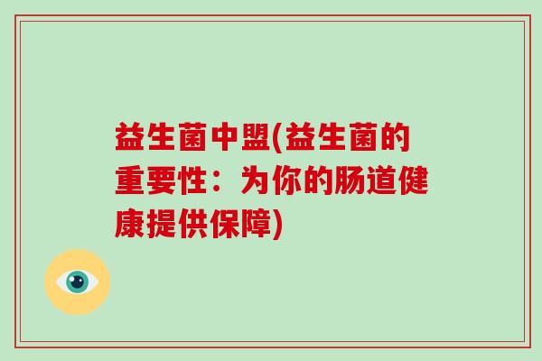 益生菌中盟(益生菌的重要性：为你的肠道健康提供保障)