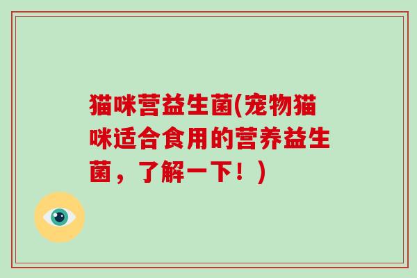 猫咪营益生菌(宠物猫咪适合食用的营养益生菌,了解一下!) 猫咪营益生菌(宠物猫咪适合食用的营养益生菌,了解一下!)