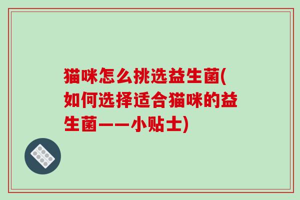 猫咪怎么挑选益生菌(如何选择适合猫咪的益生菌——小贴士) 猫咪怎么挑选益生菌(如何选择适合猫咪的益生菌——小贴士)