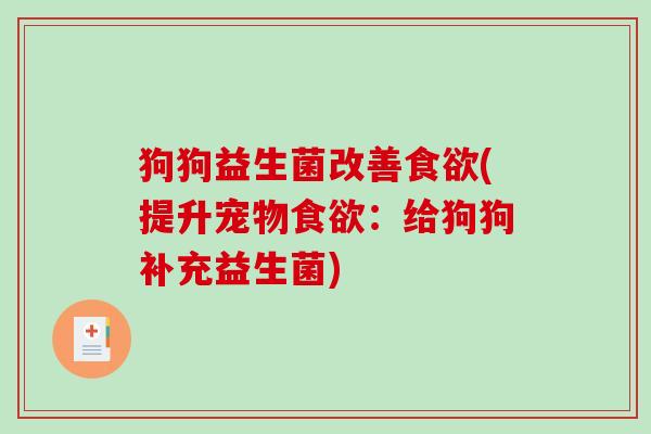 狗狗益生菌改善食欲(提升宠物食欲：给狗狗补充益生菌)