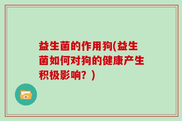 益生菌的作用狗(益生菌如何对狗的健康产生积极影响？)