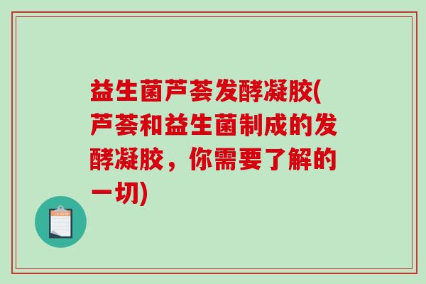 益生菌芦荟发酵凝胶(芦荟和益生菌制成的发酵凝胶，你需要了解的一切)