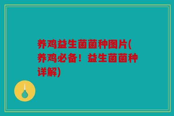 养鸡益生菌菌种图片(养鸡必备！益生菌菌种详解)