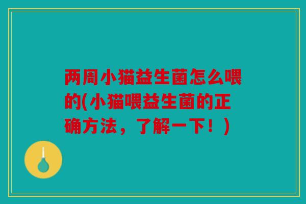 两周小猫益生菌怎么喂的(小猫喂益生菌的正确方法，了解一下！)
