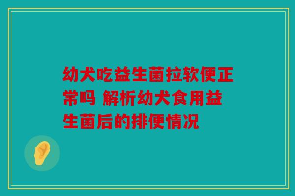 幼犬吃益生菌拉软便正常吗 解析幼犬食用益生菌后的排便情况 幼犬吃益生菌拉软便正常吗 解析幼犬食用益生菌后的排便情况