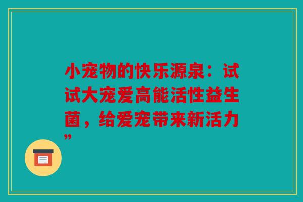 小宠物的快乐源泉：试试大宠爱高能活性益生菌，给爱宠带来新活力”