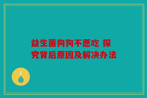 益生菌狗狗不愿吃 探究背后原因及解决办法